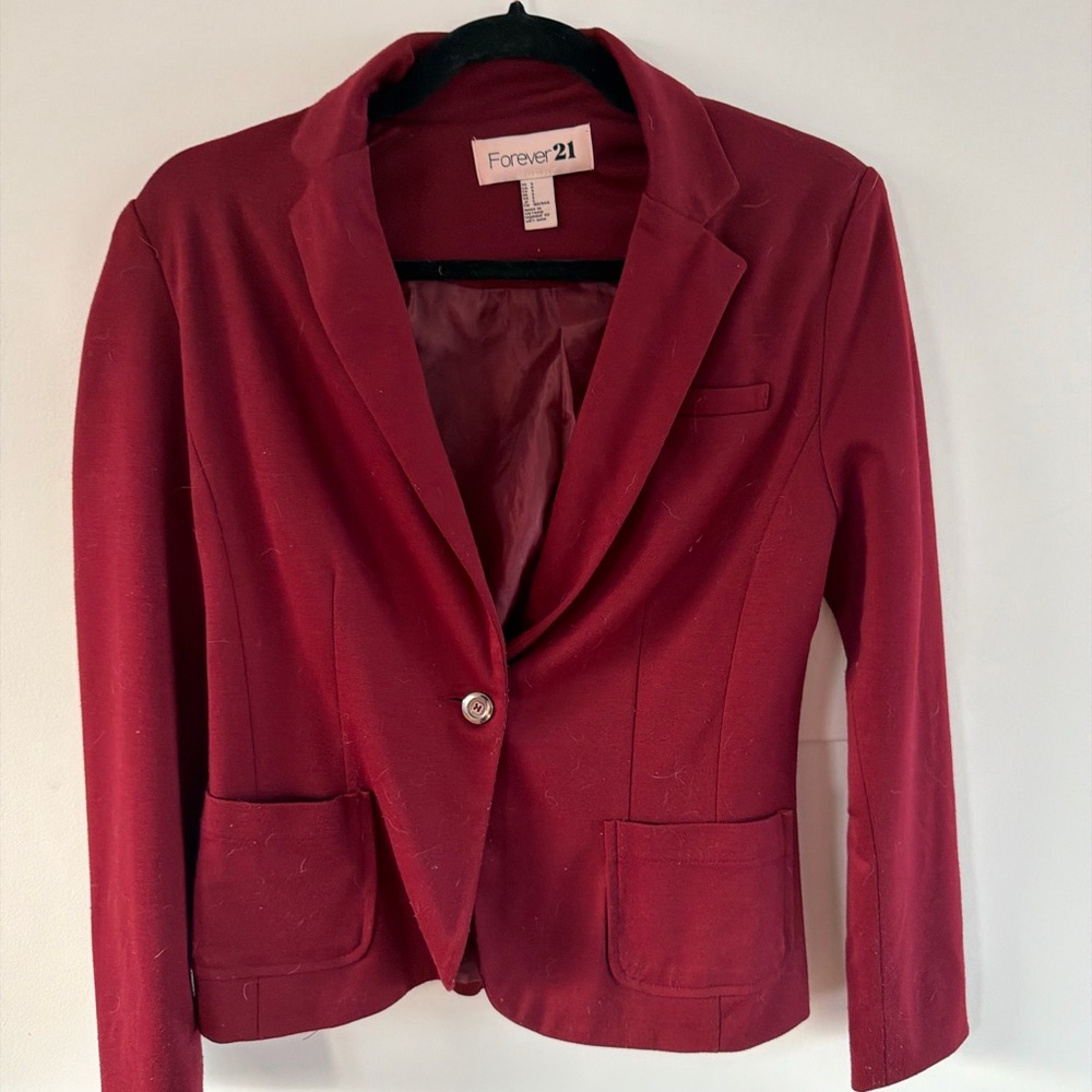 Forever 21 Women's Burgundy Single-Button Blazer